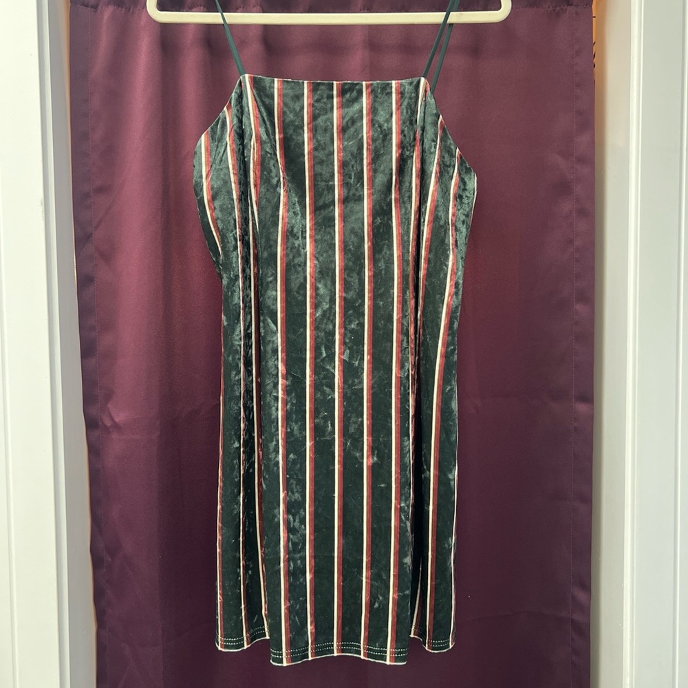 Sadie & Sage Velvet Striped Mini Dress - Green and Pink